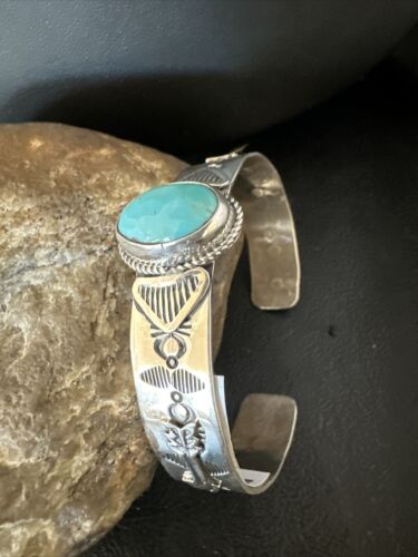 Blue Turquoise Navajo Sterling Silver Cuff Bracelet 15336