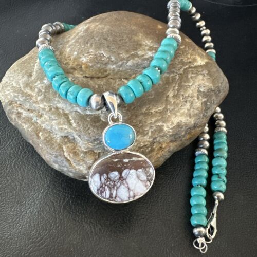 Navajo Wild Horse | Blue Kingman Turquoise Pendant Necklace | Sterling Silver | 17579