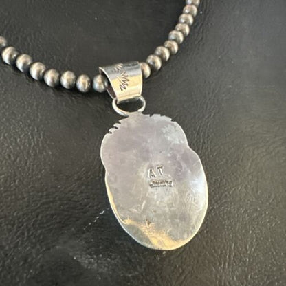 Navajo Kingman Turquoise Pendant Necklace | Sterling Silver | Native American Handmade | 15213