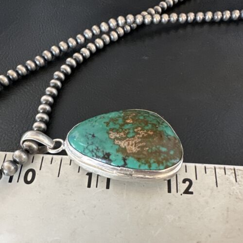 Men's Navajo Blue Spiderweb Turquoise Pendant Necklace | Sterling Silver | Authentic Native American Handmade | 16211