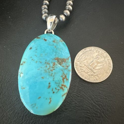 Navajo Blue Kingman Turquoise Pendant Necklace | Sterling Silver | 20" | Authentic Native American Handmade | 16694
