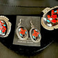 Native American Zuni Inlay Necklace Earrings Bracelet Set | Turquoise Onyx Coral | Sterling Silver | 16168