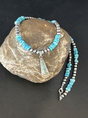 Navajo Kingman Turquoise Pendant Necklace | Sterling Silver | Native American Handmade | 14833