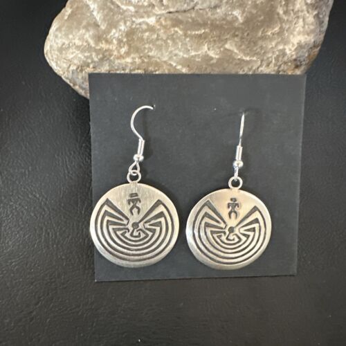 Hopi Man in the Maze Dangle Earrings | Sterling Silver | Authentic Native American Handmade | 16842
