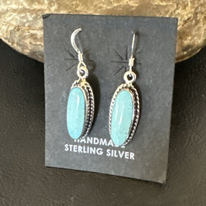 Women's Blue Dry Creek Turquoise Dangle Earrings | Navajo Sterling Silver | Authentic Native American Handmade | 16510