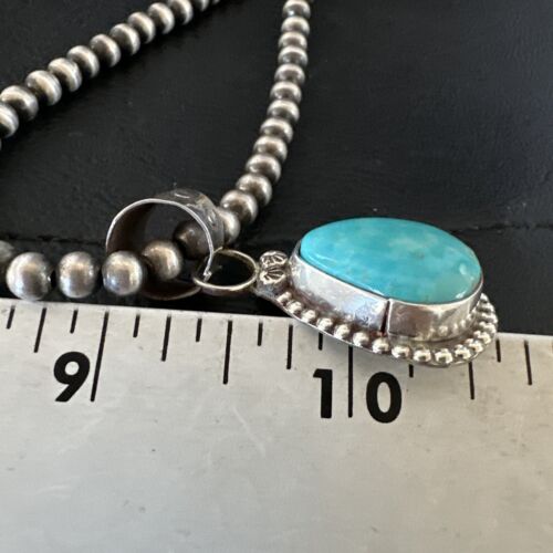 Navajo Pearls Kingman Turquoise Pendant Necklace | Sterling Silver | Native American Handmade | 17135