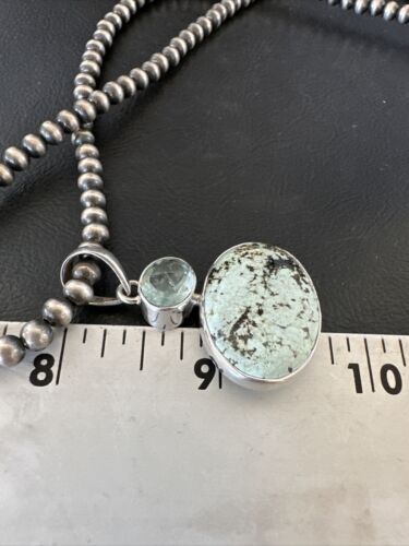 Navajo Dry Creek Turquoise Topaz Pendant Necklace | Sterling Silver | Authentic Native American Handmade | 16436