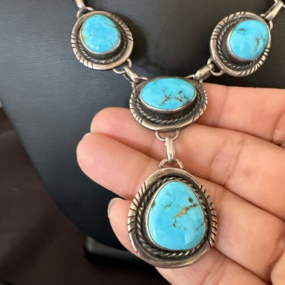 Navajo Lariat Necklace with Blue Kingman Turquoise | Sterling Silver | 26" | 15907