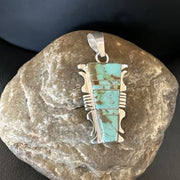 Navajo Blue #8 Turquoise Inlay Pendant | Sterling Silver | 2" | Authentic Native American Handmade | 15684