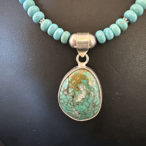 Navajo Blue Spiderweb Turquoise Pendant Necklace | Sterling Silver | Authentic Native American Handmade | 16936