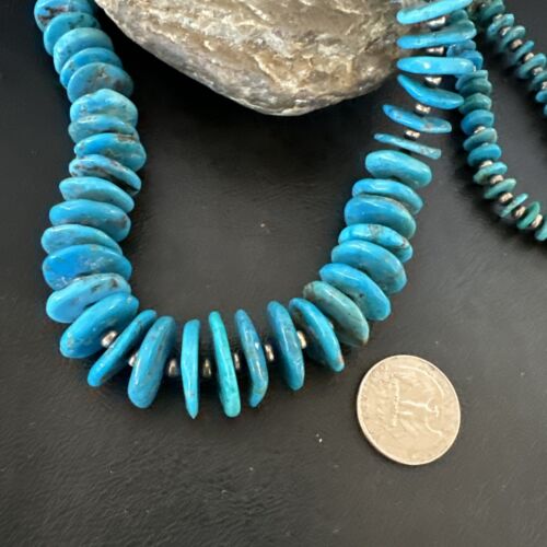 Blue Kingman Nugget Turquoise Necklace | Navajo Pearls | Sterling Silver | 30" | Authentic Native American | 17382