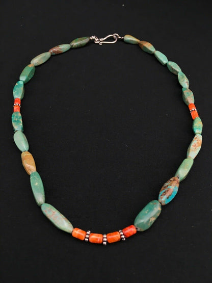 Navajo Royston Turquoise Spiny Necklace | Sterling Silver | Authentic Native American Handmade | 18" | 4774