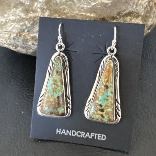 Navajo Blue Boulder Turquoise Dangle Earrings | Sterling Silver | Authentic Native American Handmade | 16500