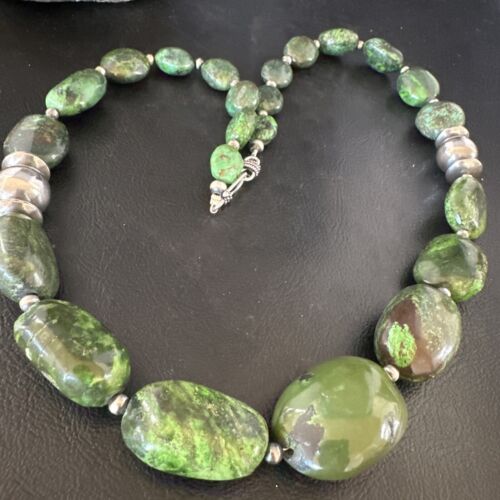 Navajo Green Turquoise Chunky Necklace | Sterling Silver | 23" | Authentic Native American Handmade | 15204
