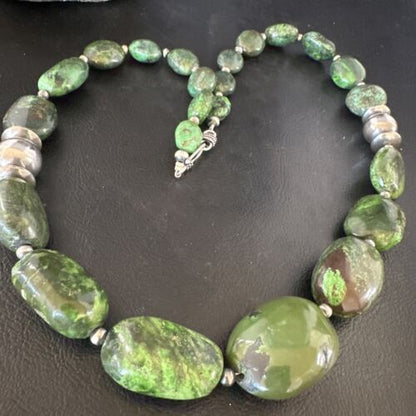 Navajo Green Turquoise Chunky Necklace | Sterling Silver | 23" | Authentic Native American Handmade | 15204