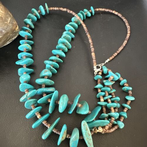 Santo Domingo Spiny Blue Kingman Turquoise Shell Jacla Necklace | 29" | Authentic Native American Handmade | 16000