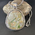 Navajo Sterling Silver Green Boulder Turquoise Necklace Pendant for Men | XL | Authentic Native American | 16365