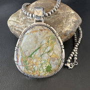Navajo Sterling Silver Green Boulder Turquoise Necklace Pendant for Men | XL | Authentic Native American | 16365