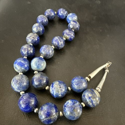 Navajo Blue Denim Lapis Necklace | Sterling Silver | 16mm | 18" | Authentic Native American Handmade | 17303