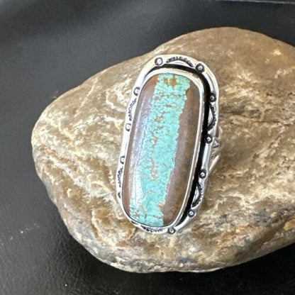 Navajo Blue Turquoise #8 Ring | Sterling Silver | Sz 10.5 | Authentic Native American Handmade | 16476