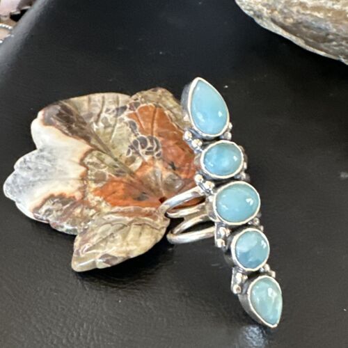 Navajo Blue Larimar Cluster Ring | Authentic Native American Sterling Silver | Multi-Stone | Sz 8.5 | 15936