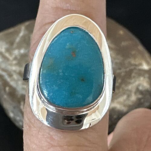 Navajo Blue Kingman Turquoise Ring | Sterling Silver | Sz 9 | Authentic Native American Handmade | 16586