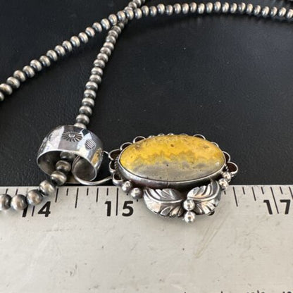 Navajo Bumblebee Jasper Pendant Necklace | Sterling Silver | Authentic Native American Handmade | 14984
