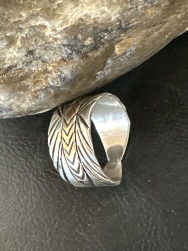 Men's Wedding Band | Wide Navajo Stamped 14K Gold Sterling Silver Ring | Sz 8.5 | 15460
