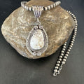 Navajo White Buffalo Turquoise Pendant Necklace | Sterling Silver | Authentic Native American Handmade | 17512