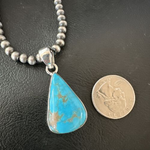 Navajo Blue Kingman Turquoise Pendant Necklace | Sterling Silver | 20" | Authentic Native American Handmade | 17011