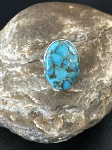 Navajo Blue Mojave Turquoise Ring | Sterling Silver | Adjustable Sz 8 | Authentic Native American Handmade | 15714