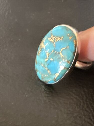 Navajo Blue Mojave Turquoise Ring | Sterling Silver | Adjustable Sz 8 | Authentic Native American Handmade | 15712