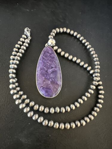 Navajo Pearls Purple Sugilite Pendant Necklace | Sterling Silver Beads | Authentic Native American Handmade | 15510