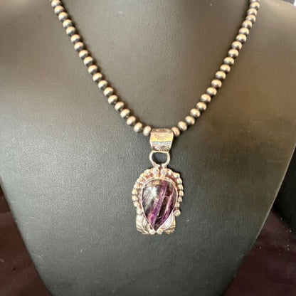 Navajo Pearls Purple Sugilite Pendant Necklace | Sterling Silver Beads | Authentic Native American Handmade | 16462