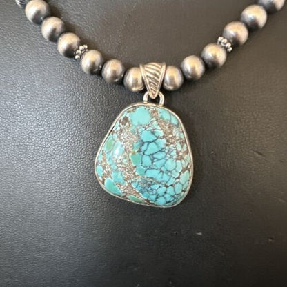 Men's Navajo Blue Spiderweb Turquoise Pendant Necklace | Sterling Silver | Authentic Native American Handmade | 16241