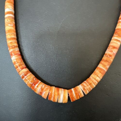 Navajo Graduated Orange Spiny Oyster Necklace | Sterling Silver | Authentic Native American | 18" | 16264