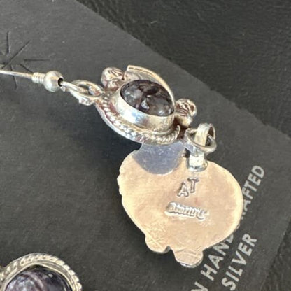 Navajo Purple Sugilite Dangle Earrings | Sterling Silver | 2" | Authentic Native American Handmade | 15693