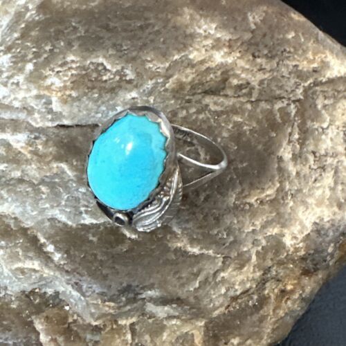 Navajo Blue Kingman Turquoise Ring | Sterling Silver | Sz 8 | Authentic Native American Handmade | 15355