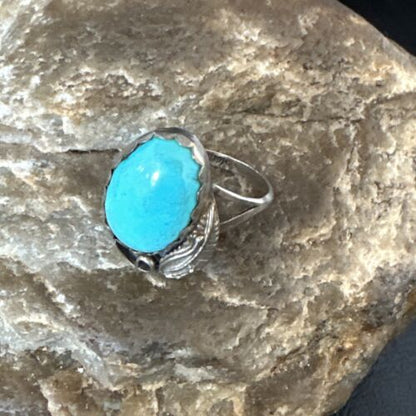 Navajo Blue Kingman Turquoise Ring | Sterling Silver | Sz 8 | Authentic Native American Handmade | 15355