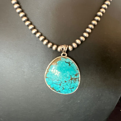 Men's Navajo Blue Spiderweb Turquoise Pendant Necklace | Sterling Silver | Authentic Native American Handmade | 16228