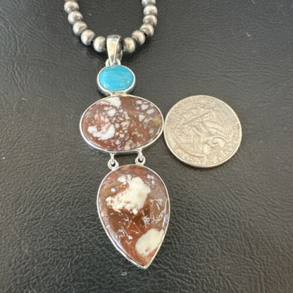 Navajo Wild Horse Blue Kingman Turquoise Necklace | Sterling Silver | 17321
