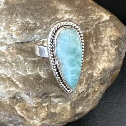 Navajo Blue Larimar Ring | Sterling Silver | Sz 8 | Authentic Native American Handmade | 17650