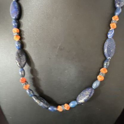 Men's Lapis Lazuli & Spiny Oyster Necklace | Navajo Sterling Silver | 18" | Authentic Native American | 15266