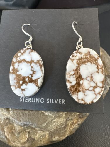 Navajo Wild Horse Turquoise Dangle Earrings | Sterling Silver | Authentic Native American Handmade | 15745