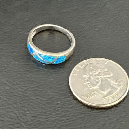 Navajo Blue Opal Inlay Ring | Sterling Silver | Sz 8 | Authentic Native American Handmade | 17155