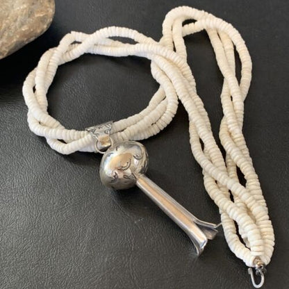 Navajo White Shell Blue Turquoise Necklace with Naja Pendant | Sterling Silver | 4" | 10955