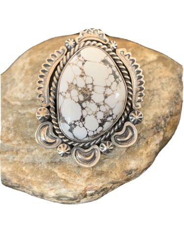 Native American Men's Navajo White Buffalo Turquoise Ring | Sterling Silver | Sz 10 | 00233 - Masha USA