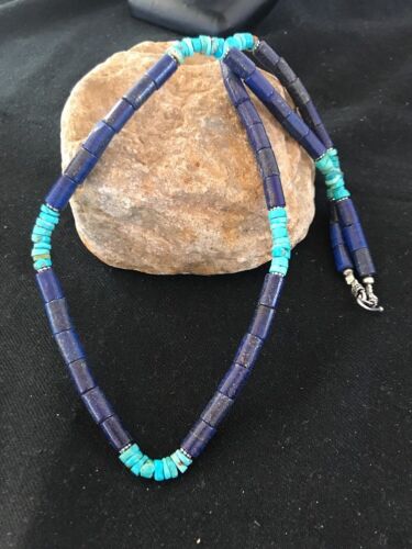 Navajo Lapis Turquoise Men's Necklace | Sterling Silver | 23" | Authentic Native American Handmade | 15017