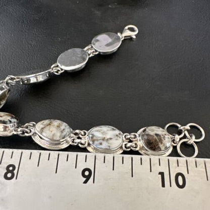 White Buffalo Turquoise 8-Stone Navajo Sterling Silver Link Bracelet | 8" | Handmade Jewelry 16378