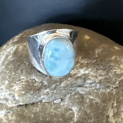 Navajo Blue Larimar Ring | Sterling Silver | Sz 10 | Authentic Native American Handmade | 17653